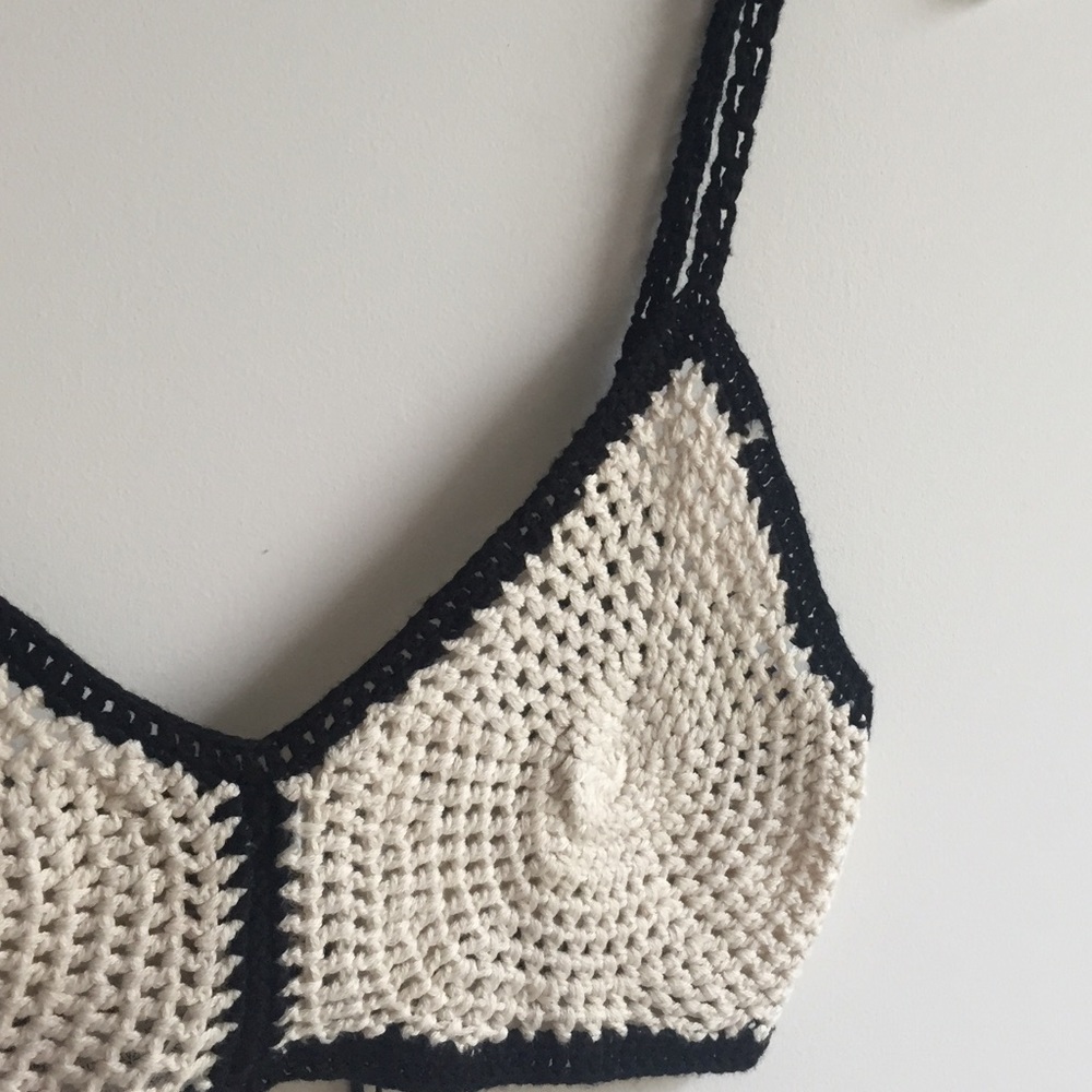 Zara cream black trim crochet knit bralette top - Picture 4 of 9